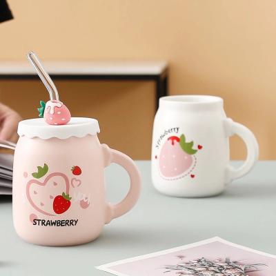 China Viable creative milk cup breakfast strawberry lid silicone cup straw gift printed with logo for sale
