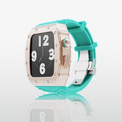 China Metal Butterfly Shockproof Clasp with Silicone Watch Bands Fasten for Apple Watch 44mm 45mm for iWatch 7 SE Modification Kit Rubber Strap for sale