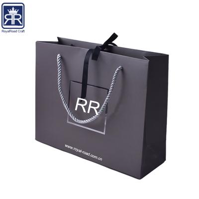 China 17120410 Recyclable Elegant Custom Embossed Logo Silver Hot Stamped Coffee Color Paper Bag Wholesale for sale