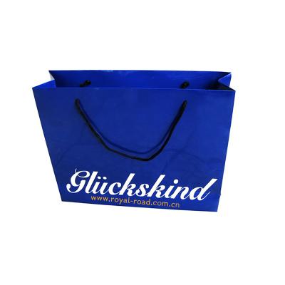 China New Design 19050112 Wholesale Custom China Logo Printing Paper Bule Royal Paper Bag Recyclable for sale