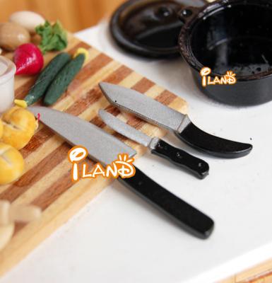 China Mini Toy Iland Miniatures Dollhouse Kitchen Utensils Cooker Knives set/3 DK028 for sale