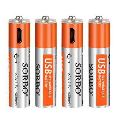 China Hottest toys 1.5v 400mah lithium polymer battery AAA 1.5v USB rechargeable micro rechargeable battery for sale