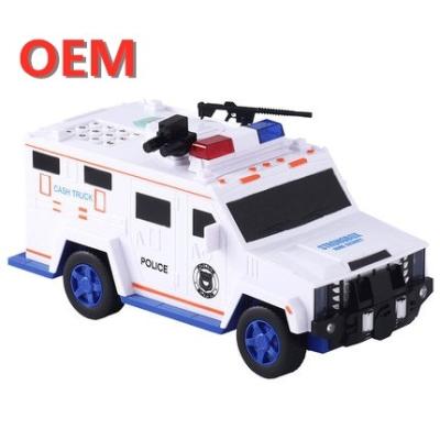 China custom Robotic Police Car Toy Coin Bank Cartoon With Finger Print Plastic Money Box for sale