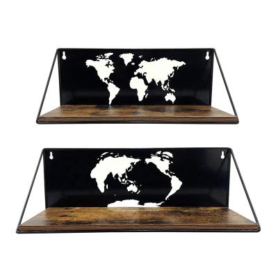 China Easy Assembly Floating Shelves Wall Mount Shelf With World Map Cutouts for sale