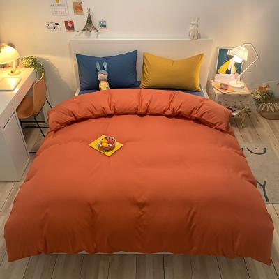 China Wholesale Anti-Static Contracted Solid Color Contrast Navy Blue Yellow Orange Different Color Polyester Duvet Cover Bedding Set for sale