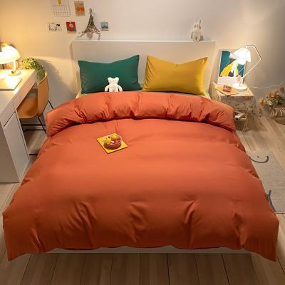 China Factory price anti-static single classic orange comforter cover with dark khaki flat sheet and 2 pillowcases dark green and gold for sale