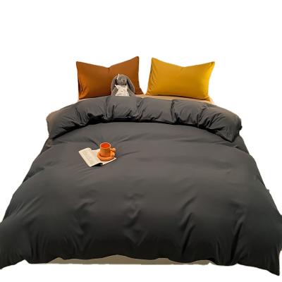 China Anti-Static Custom Microfiber Queen Duvet Cover Set 4 Pieces Contrast Gray Color Bedding Set Zipper Closure Solid Color for sale