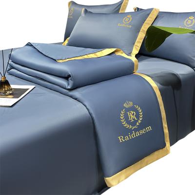 China Factory Price Eco-friendly Luxury King Size Bedding Set Anti Dust Mite Silk Bedding Set 4pcs 6 Colors for sale