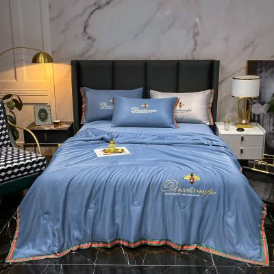 China Anti dust mite quality 20% soy tencel summer comforter bedding set washable silk bedding 4 pieces with 2 pillowcases for sale