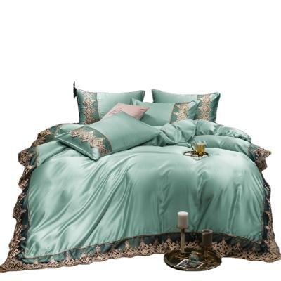 China Factory Price Eco-friendly Luxury King Size Bedding Set Anti Dust Mite Silk Bedding Set 4pcs 6 Colors for sale
