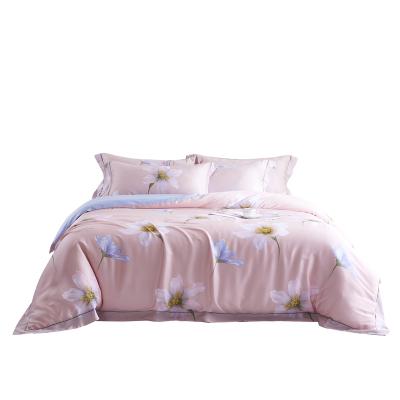 China Anti dust mite tencel 60s duvet cover 100% set high quality lenzing tencel sheet set bedding set enjoy the sea of powder-pink flowers for sale