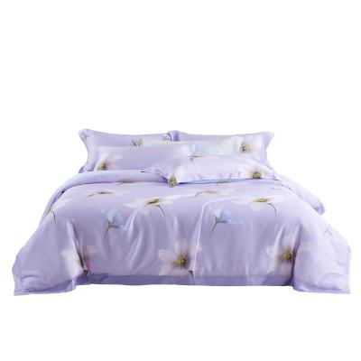 China Anti dust mite tencel 60s duvet cover 100% set high quality lenzing tencel bed sheet set bedding set Changyou flower sea - purple for sale