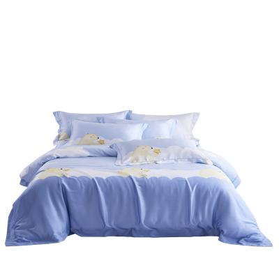 China Anti dust mite tencel 60s duvet cover 100% set high quality lenzing tencel bed sheet set bedding set Amy blue for sale