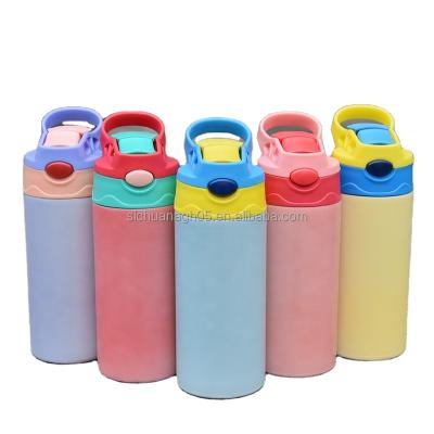 China US Sustainable Free Drop Shipping Sun UV Light Changing 12oz Kids Girl Straw Shake Sippy Water Bottle Insulated Stainless Steel Straight for sale