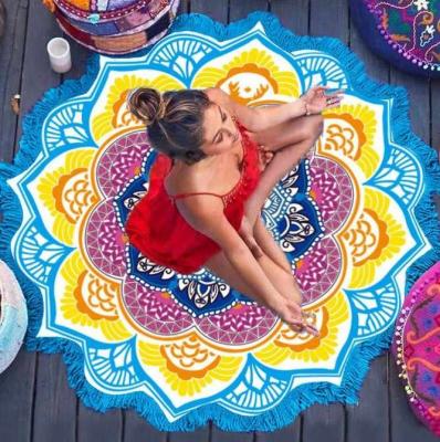 China Colorful Hanging Towel Blanket Beach Bath Beach Towel Tassel Viable Border Printing Polygon Yoga Mat Lotus Round Towel Hanging Custom for sale