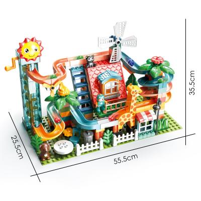 China FEELO 255 Pcs Eco-friendly Material Electric Roof Slide Building Block Bricks Toys Early Childhood Education Toys Kids DIY Gifts Great For Kids for sale