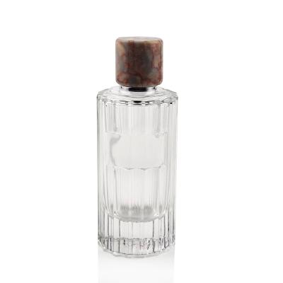China Custom Design Cosmetic Heavy Heavy Metal Plate Logo Luxury Perfume Bottle With Spray Pump Wooden Metal Marble Lid for sale