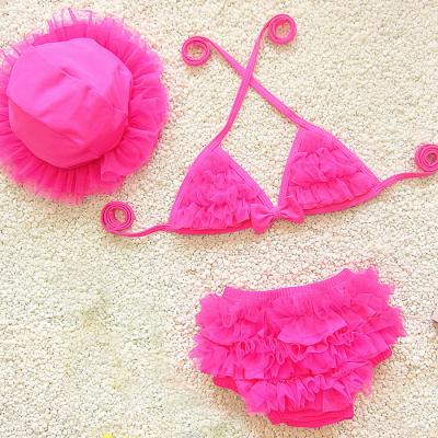 China Factory Customized Anti-UV Lace Flower Printed Little Baby Swimsuit 2018 Cute Girls Swimwear Girls Bikini 3 Pcs for sale