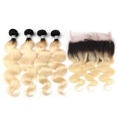 China Body Wave 613 Raw Remy Virgin Hair 13X6 Transparent Swiss Lace Frontal Closure With Bundles for sale