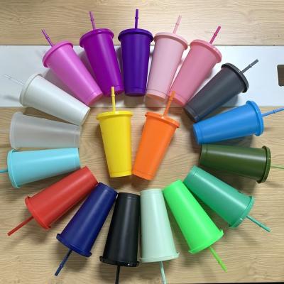 China American Style Ready for Ship 24oz Plastic Cups with Straw 19 Colors in Stock BPA Free PP Plastic Cold Coffee Cups for sale