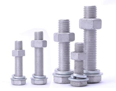 China Hot Dip Galvanized Hex Head Bolts mit Plain Washers, Spring Washers und Hex Nut für Photovoltaik, Wind, Strom zu verkaufen