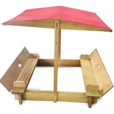 China Luxury Foldable Convertible Sandbox and Wooden Sand Box with Canopy and Bench for sale