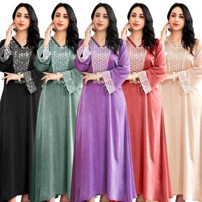 China Breathable 2022 top fashion Wholesale Muslim Robe Sequined A-Line long evening dress casual Arabic Turkey solid color Elegant women's gown for sale