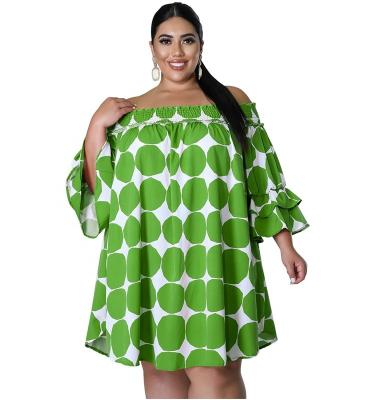China Sustainable plus size off shoulder African dress Puff style pop dot print dress vintage 2022 summer loose casual European American loose for sale
