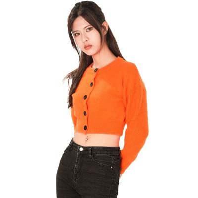 China Anti-wrinkle 2022 new fashion autumn and winter slim women sweater round neck short knitted sweater women cardigan sweater coat wit button for sale