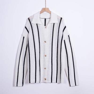 China Anti-wrinkle New Fashion Plus Size Striped Knit Women Sweater Jacket Wool Knit Women Cardigan for sale