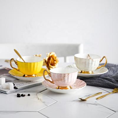 China Sustainable Custom High Quality European Ceramic Coffee Mugs Luxury Ceramic Tea Cup Sets And Saucer With Spoon for sale