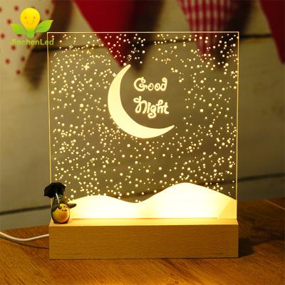 China Eco-friendly Wholesale 3D Acrylic Wood Base Led Night Light DIY for sale