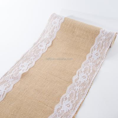 China Romantic Hessian Country Burlap Table Runner Vintage Lace Burlap Outdoor Bridal Shower Wedding Party Table Decor for sale