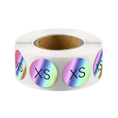 China Waterproof Custom Clothing Size Labels Roll Round Retail Clothing Size Label Waterproof Adhesive Laser Size Sticker for sale