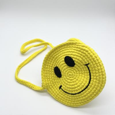China Handmade Crocheting Smile Handy Big Face Messenger Shoulder Bag For Children Yellow Original Customization Size for sale