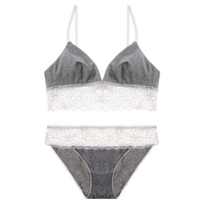 China QUICK DRY women bra and low cut panties set floral lace women lingerie set wire free adjustable women bra set for sale