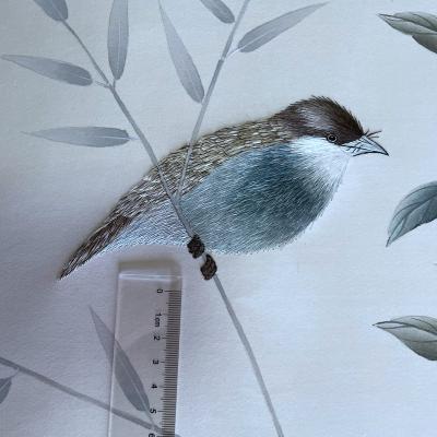 China Birds and flowers embroidery Chinese chinoiserie hand painted silk wallpaper for sale