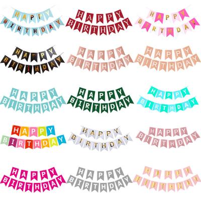 China Happy Birthday Paper Fishtail Flag Rose Golden Letter Flag Banner Flower Flag Party Fishtail Decoration for sale
