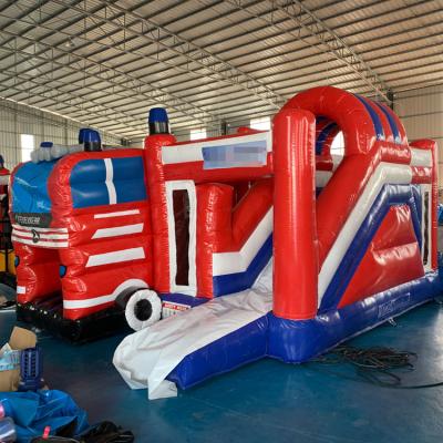 China Outdoor Entertainment fire truck bouncer inflatable adventure bounce house for sale