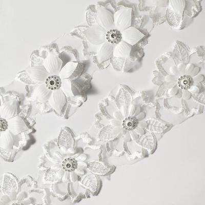 China Viable Custom Design 3D Polyester High Quality White Floral 100% Embroidered To Decorate Lace Trim for sale