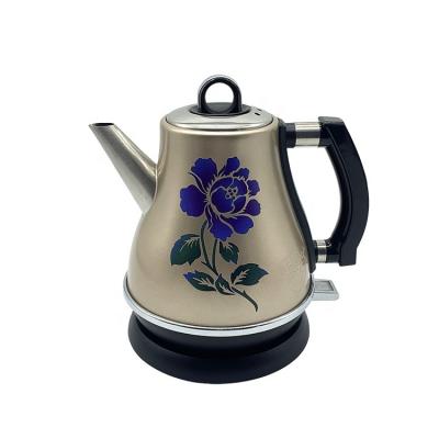 China 360 Degree Heater 1.5L Flower Print Color Paint Stainless Steel Coffee and Teapot Low Drip Rotation Quick Kettle for sale