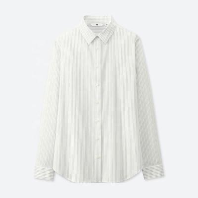 China Breathable Loose Oversized White Stripe Tagless Button Down Shirts For Women for sale