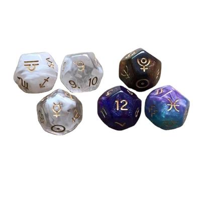 China Fashionable Two Color Starry Symbol Dice 12 Face Constellation Dice D12 Game Colorful Lucky Galaxy Dice For Entertainment for sale