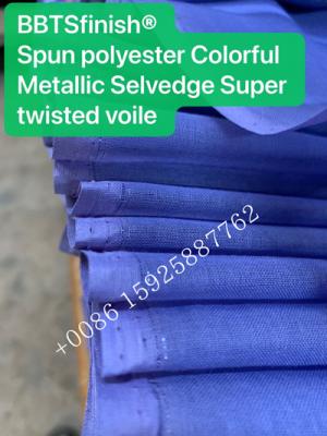 China BBTS super SUDAN high Twisted METALLIC spun polyester voile fabric for muslim usage white bluishwhite dyeing printing en venta