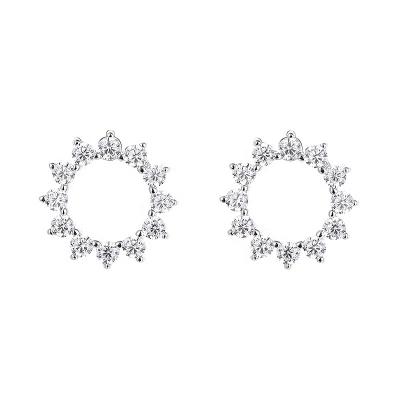 China Promotion Environment Friendly Rhodium Plated Saw Tooth Snowflake Statements 925 Sterling Silver Circle Moissanite Stud Earrings For Women Unisex for sale