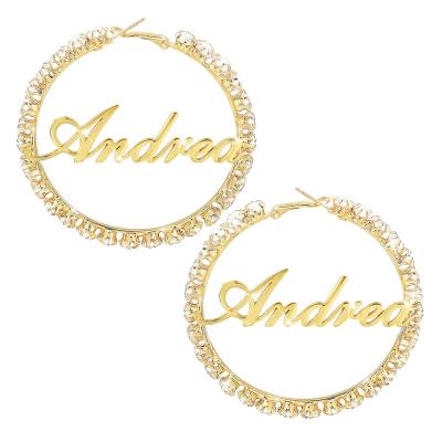 China New Trendy Fashion Stainless Steel Zircon Rhinestone Name Stud Earrings Large for sale