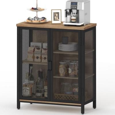China Adjustable (other) Storage Cabinet with 2 mesh door Mid Century Floor Cabinet with Adjustable Shelf, Buffet Cabinet, Wooden Accent Cabinet for sale