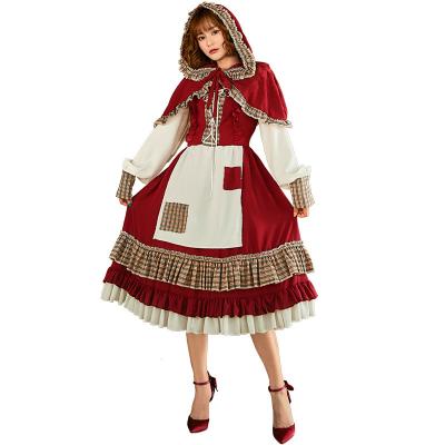China Long Cotton Lace Patch Lolita Little Red Riding Hood Dress Cosplay Costume Costume With Cape For Girls Woman Party Costumes for sale