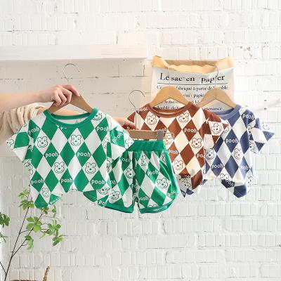 China Wholesale 2 Piece Sets Boy Clothing Set Belle Rhombus Grid Denim Sleeve Shorts Summer Casual Short Girl Clothing Sets for sale
