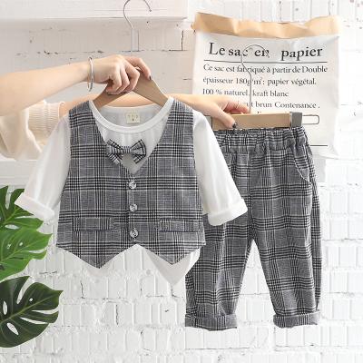 China Pure cotton boy shorts clothing set gentleman bow tie suit style casual shorts sleeve summer check shirt wholesale 2 piece set for sale
